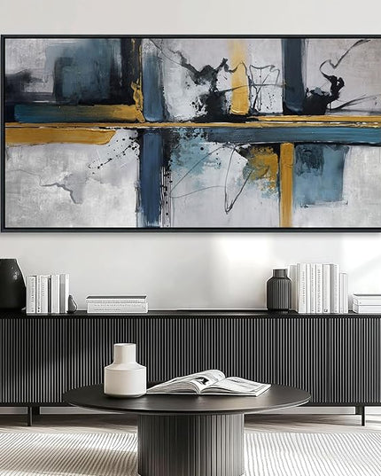 Abstract Canvas Wall Art Framed Modern Wall Art for Living Room Navy Blue Artwork for Walls, Above Bed Wall Decor With Navy and Gold for Bedroom and Living Room Office Pictures Wall Decor 29×58IN