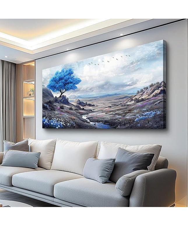 XIGUANGART Canvas Wall Art for Living Room Blue Flowers Tree of Life Art Prints Painting Landscape Nature Picture Modern Artwork Wall Decor for Bedroom Kitchen Home Office Mural Posters Gift 30"X60"
