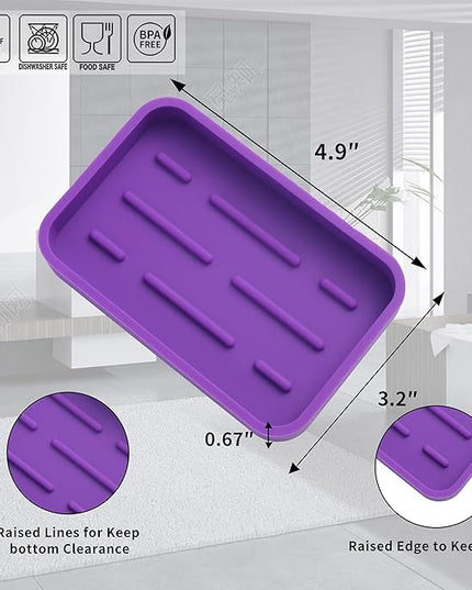 Silicone Kitchen Sink Organizer Tray for Multiple Usage,Easy Clean Sponges Holder for Kitchen Bathroom Counter or Sink,Dish Soap Dispenser,Scrubber,Bottle,Cup Purple 4.9”x 3.2”