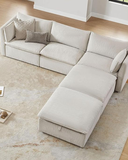 CHITA Luxury Oversized 114" L-Shaped Sectional Sofa Couch, Premium Down Filled Cloud Modular Sectional with 2 Storage Ottomans, FSC Certified, 5 Seat for Living Room, Snow