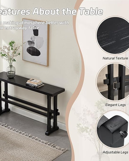 Kmax Entryway Table, 59 inchs Wood Farmhouse Console Table Boho Hallway Table Rustic Couch Table Behind Sofa for Outdoor Entrance Living Room - Black