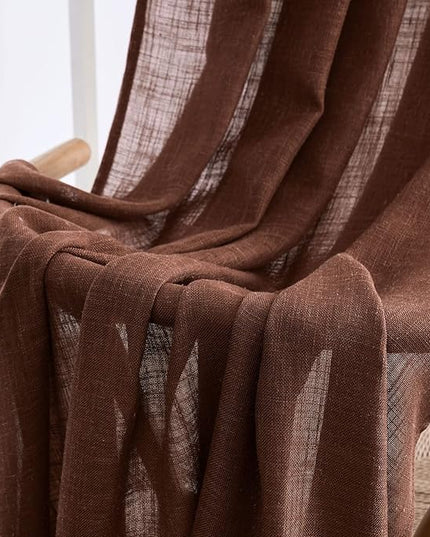 MIULEE Chocolate Brown Linen Curtains 72 Inch Length for Bedroom Living Room, Soft Thick Linen Textured Window Drapes Semi Sheer Light Filtering Back Tab Rod Pocket Burlap Look Decor, 2 Panels