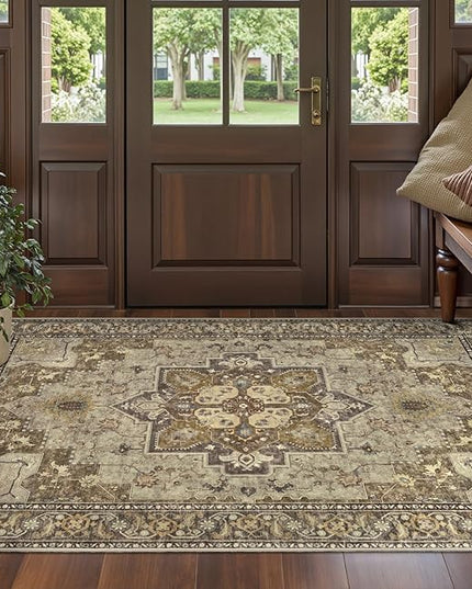 Ciicool Washable Vintage Area Rug, 2x4ft Boho Small Rug, Ultra Soft Rugs for Entryway, Non-Slip Entry Rugs Oriental Low-Pile Indoor Mat Floor Carpet for Entrance Bedroom Kitchen Bathroom Foyer Decor