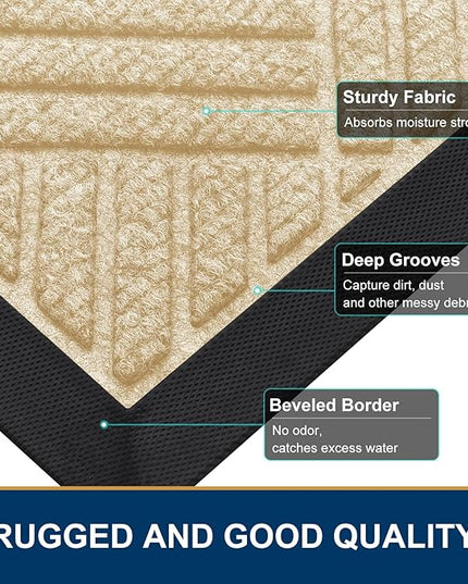 Smiry Front Door Mat Outside Entrance, Heavy Duty Outdoor Indoor Natural Rubber Doormat, Non Slip, Trap Dirt and Moisture, Easy Clean, Low Profile Patio Porch Entryway Mat, 71x47, Beige
