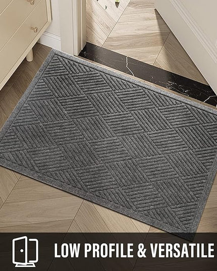 Sturdy Front Door Mat, Absorbent Muddy Dirt Resist Welcome Door Mats Outdoor Indoor, Stain and Fade Resistant, Non-Slip Rubber Backing Low Profile Doormat for Entryway, 60×36, Grey