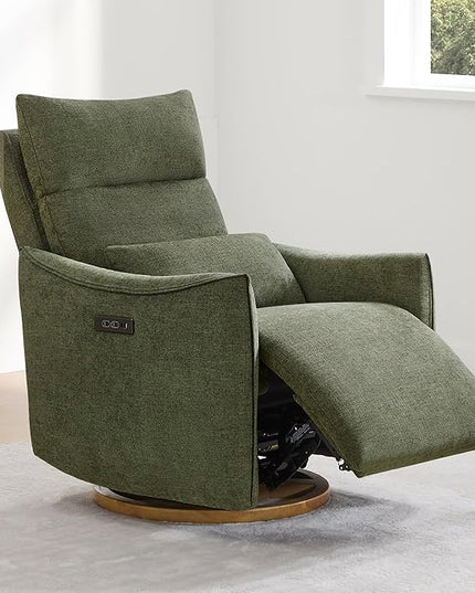 CHITA Swivel Rocker Recliner Chair, Power Nursery Glider Recliner, Nursery Rocking Chair with Adjustable Power Headrest, FSC Certified, Solid Wood Base, Moss Green