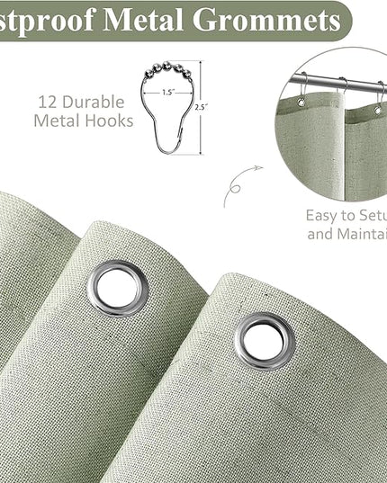 Naturoom Mist Sage 36 Inch Shower Curtain - Stall Narrow Half Linen Ultra Thick Fabric Shower Curtain Set with Hooks, Boho Farmhouse Rustic RV Camper Bath Curtains for Bathroom, 36x72