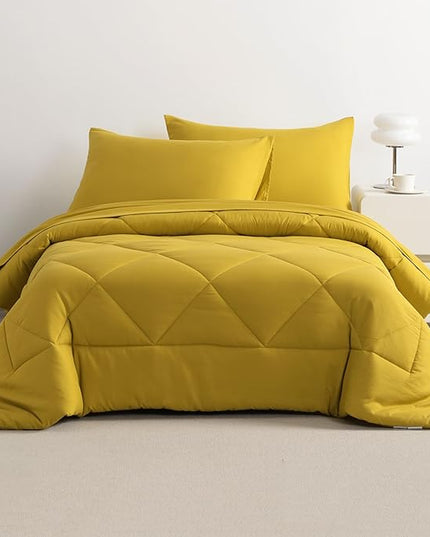 NTBAY Twin Comforter Set with Sheets, 5 Pieces Soft and Breathable Twin Bedding Set, Twin Bed in a Bag, Down Alternative Comforter Set Solid Color All Season, Kids Bedding Set, Yellow