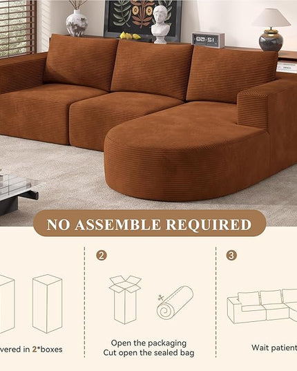 Modular Sectional Sofa with L-Shape Chaise,Cloud Sectional Modern Sleeper Couch with Deep Seat,Sponge Compression Sofas No Assembly Required(Brown-Corduroy Fabric) 1PCS