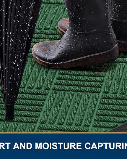 Smiry Front Door Mat Outside Entrance, Heavy Duty Outdoor Indoor Natural Rubber Doormat, Non Slip, Trap Dirt and Moisture, Easy Clean, Low Profile Patio Porch Entryway Mat, 29.5x17, Green