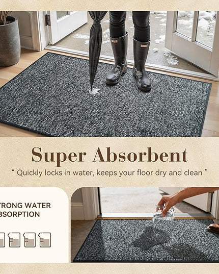MontVoo Door Mat Indoor Entrance Doormat, Absorbent Durable Rubber Non Slip Front Door Mat for Inside Entry Entryway Dirt Trapper Welcome Mat, Darkgrey 32''x48''