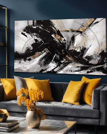 Black Art Abstract Wall Pictures Canvas Wall Art Grey Wall Decor Vintage Artwork Poster Prints Art for Office Hotel 24"x48"