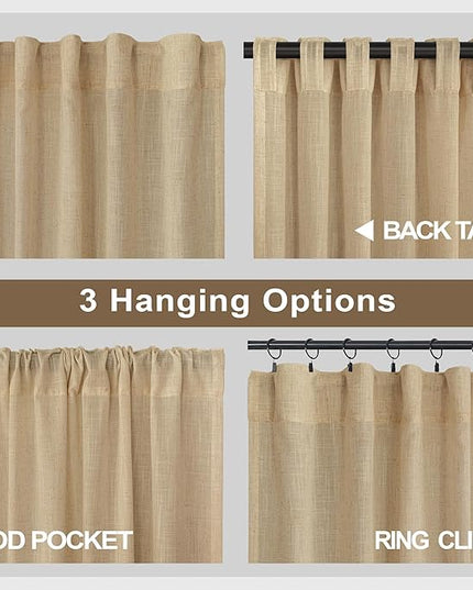 Tan Beige Curtains 96 Inches Long for Living Room 2 Panels Pocket Back Tab Semi Sheer Linen Rustic Neutral Earth Light Brown Room Decor Khaki Taupe Camel Burlap Curtains for Bedroom Cottagecore Fall