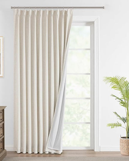 Vision Home Natural Pinch Pleated Full Blackout Curtains Linen Blended Room Darkening Window Curtains 112 inch for Living Room Bedroom Thermal Insulated Pinch Pleat Drapes with Hooks 60" Wx112 Lx1