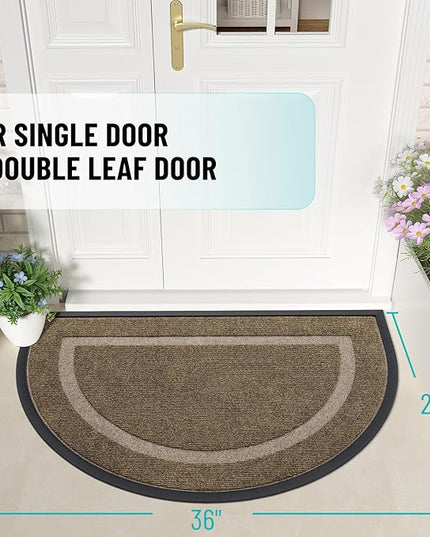 OLANLY Half Circle Door Mat Indoor Outdoor Entrance Welcome, Waterproof All-Season, All-Weather Doormat, Sturdy Natural Rubber, Low Profile, Easy Clean Patio Porch Entryway Mat, 36x24, Brown