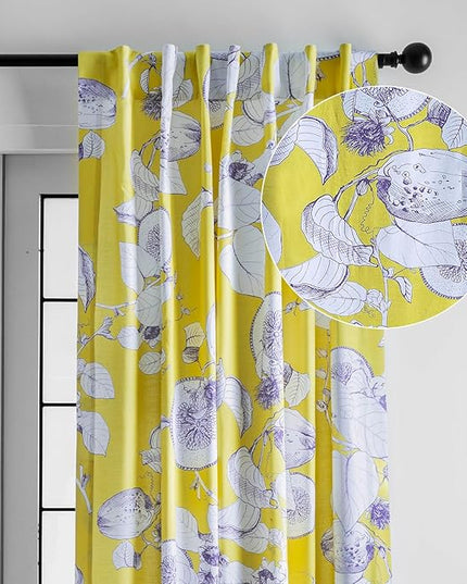 Maison d' Hermine Curtains for Living Room 100% Cotton 96 inch Length One Panel Light Filtering Curtains for Bedroom Windows with Rod and Loop Pockets Drapes (Manon Yellow, 50" W x 96" L)