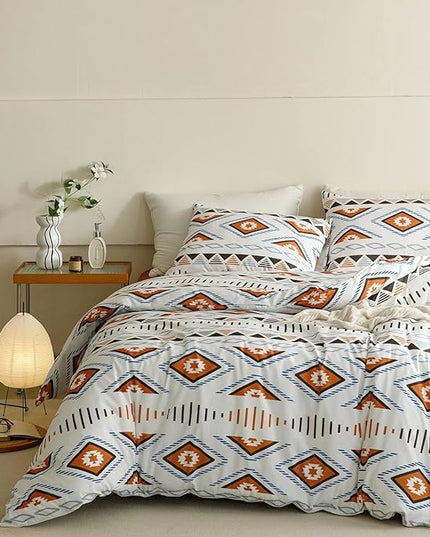 Luxlovery Beige Aztec Comforter Set King Boho Geometric Bedding Comforter Set American Farmhouse Tribal Ethnic Blanket Quilts Western 3pcs Comforter Set King Size