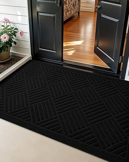 PLEASOR Front Door Mat Outside Entrance, Dirt Resistant and Absorbent Welcome Door Mat Outdoor Indoor, Sturdy Non-Slip Backing Entry Mat, Fade Resistant, Low Profile Doormat for Entryway, 36x24, Black