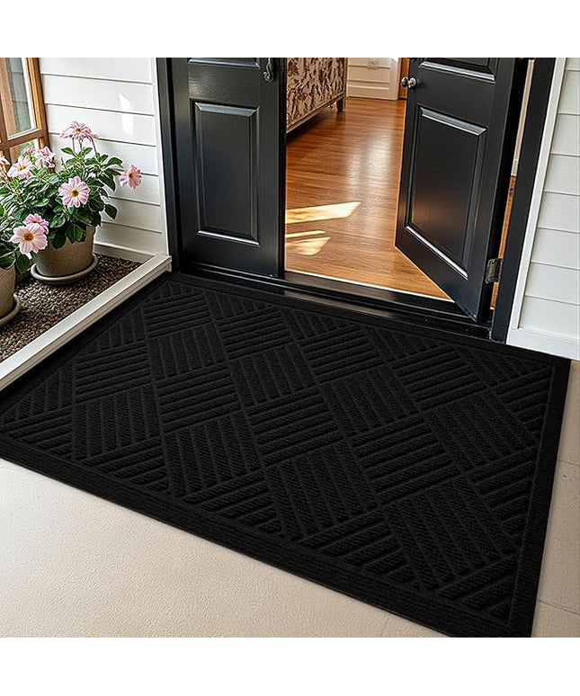 PLEASOR Front Door Mat Outside Entrance, Dirt Resistant and Absorbent Welcome Door Mat Outdoor Indoor, Sturdy Non-Slip Backing Entry Mat, Fade Resistant, Low Profile Doormat for Entryway, 36x24, Black
