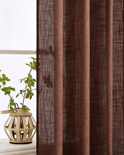 MIULEE Chocolate Brown Linen Curtains 108 Inches Long for Bedroom Living Room, Soft Thick Linen Textured Window Drapes Semi Sheer Light Filtering Rod Pocket Back Tab Burlap Look, 2 Panels