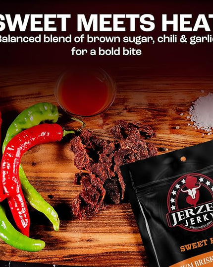 Jerzey Jerky Sweet Heat Brisket Jerky 2.5oz – High Protein, Gluten Free and Healthy Beef Snacks with Rich, Authentic Flavor