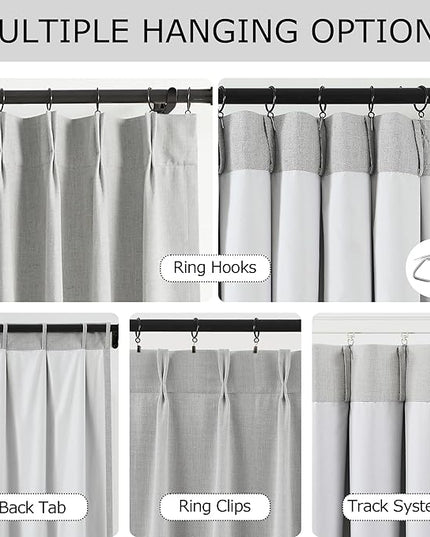Vision Home Light Grey Pinch Pleated Full Blackout Curtains Linen Blended 60" Wide Thermal Insulated Window Panels 84 inch for Bedroom Living Room Darkening Pleat Drapes with Hooks Back Tab 60"Wx84Lx1