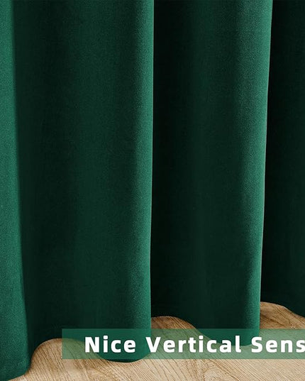 Joydeco Dark Green Velvet Curtains 108 Inches Long, Luxury Grommet Blackout Curtain 2 Panels, Thermal Insulated Privacy Room Darkening Window Drapes for Bedroom Living Room Home Theatre (52Wx108L)