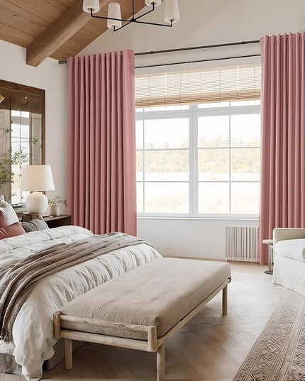 Guken Linen Blackout Curtains 102 Inch Length 2 Panels Set for Living Room Bedroom Back Tab Thermal Insulated 100% Black Out Linen Drapes Room Darkening Window Curtains 102 Inches Long, Ash Rose
