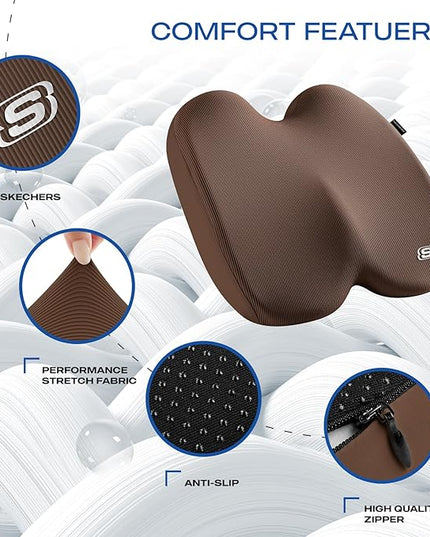 Skechers Seat Cushion, Ergonomic Memory Foam Cushion for Long Sitting Hours on Office & Home Chair, Car Seat Cushion for Sciatica, Coccyx Cushion,Brown