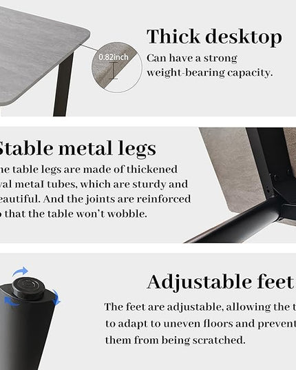 63"- 78.7" Extendable Dining Table, Thickened Expandable MDF Wooden Kitchen Table with Metal Legs, Scratch-Resistant, Easy to Clean