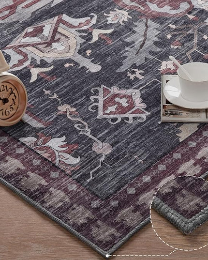 Ciicool Area Rug 5x7ft Washable Rugs for Living Room Non-Slip Indoor Rugs Large Low-Pile Mat Floor Carpet Vintage Rug for Bedroom Dinning Foyer Decor