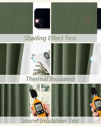 Guken Olive Green Blackout Curtains 102 Inch Length 2 Panels Set for Living Room Bedroom Back Tab Thermal Insulated 100% Black Out Linen Drapes Room Darkening Window Curtains 102 Inches Long