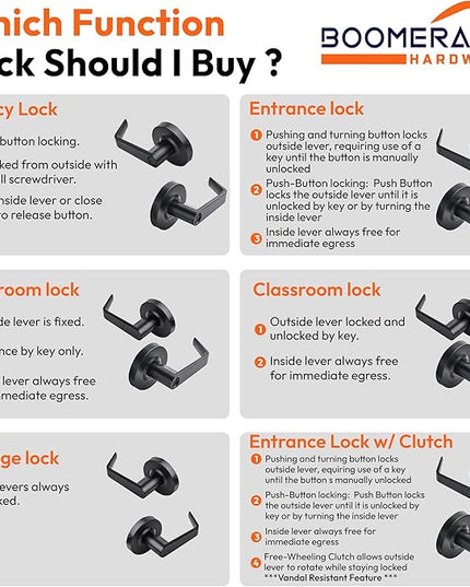 Boomerang Entry Function - ADA Commercial Door Lever Lock - Heavy-Duty Locking Door Handle, Cylindrical Lever Lock, Non-Handed Grade 2, Matte Black (US19), Entrance/Keylock