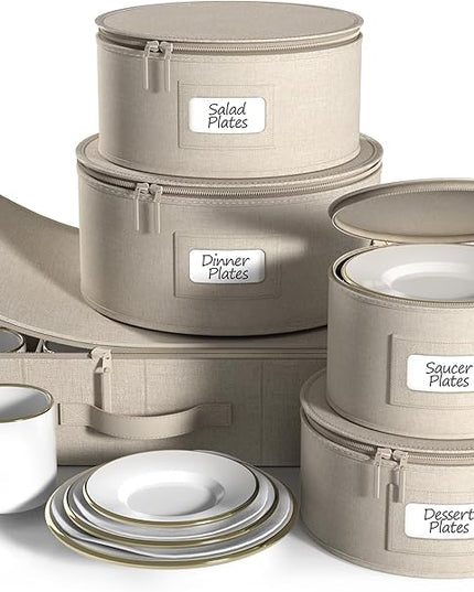 Sorbus China Storage Containers Hard Shell - Glass & Dish Storage Containers for Transport, Moving, Party - 5 Pc. Stackable Plate Storage Set for Dinnerware, Mugs, Cups - Felt Plate Protector included