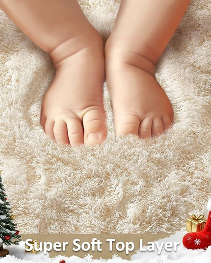 Ophanie 8x10 Area Rugs for Living Room, Upgrade Non-Slip Fluffy Soft Large Shag Bedroom Carpet, Ivory Big Indoor Thick Nursery Rug, Carpets for Boy and Girls Room Dorm Home Decor Aesthetic
