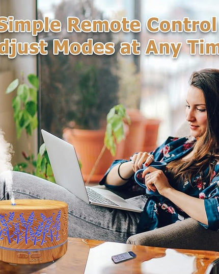 Diffusers for Essential Oils Large Room 600ml,Essential Oil Diffusers for Home with R/C,Cool Mist Humidifier,7 Colors Lights & 3 Mist Mode Waterless Auto Off for Office