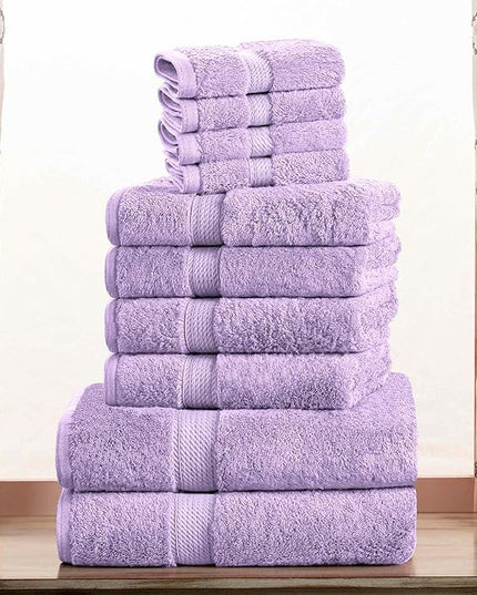 Superior Egyptian Cotton Pile 10 Piece Towel Set, Includes 2 Bath, 4 Hand, 4 Face Towels/Washcloths, Ultra Soft Luxury Towels, Thick Plush Essentials, Guest Bath, Spa, Hotel Bathroom, Purple