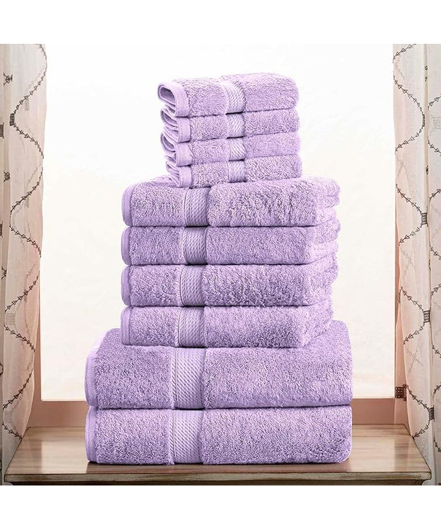 Superior Egyptian Cotton Pile 10 Piece Towel Set, Includes 2 Bath, 4 Hand, 4 Face Towels/Washcloths, Ultra Soft Luxury Towels, Thick Plush Essentials, Guest Bath, Spa, Hotel Bathroom, Purple
