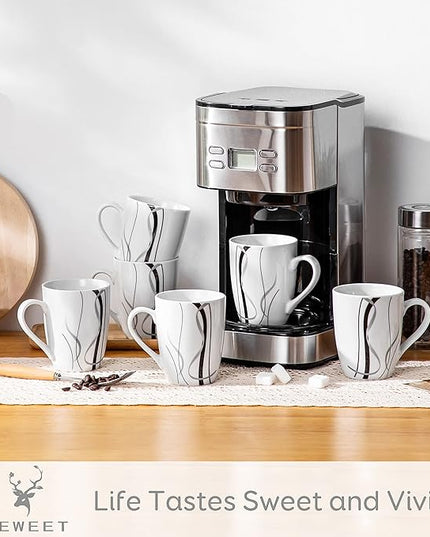 VEWEET Ceramic Coffee Mugs Set of 6, 11 OZ Coffee Cups Set with Handle, White Mugs Set Porcelain Cup Set for Kitchen, Microwave Dishwasher Safe, Series Fiona