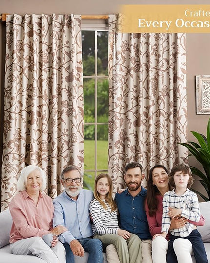 Maison d' Hermine Curtains for Living Room 100% Cotton 108 inch Length Two Panels Light Filtering Curtains for Bedroom Windows with Rod and Loop Pockets Drapes (Artisan Love Sand, 50" W x 108" L)