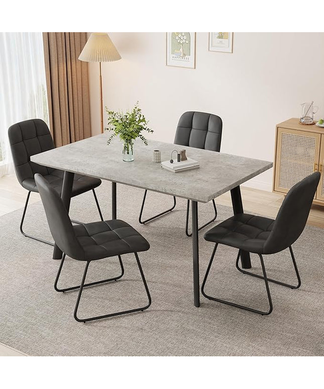 ZckyCine 46.5" Modern Grey Dining Table Set for 4, 5-Piece Kitchen & Dining Room Furniture with 4 Upholstered Chairs, Space Saving Small Dining Table Set for Apartment, Home, Breakfast Nook
