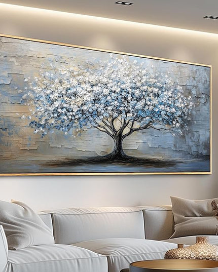 ERQINHUA Wood Framed Abstract Wall Art Office Large Wall Decor Art For Living Room Wall Pictures Blue Grey TreePainting Framed Canvas Artwork Bedroom Dining room Home Decoration Aesthetics 24"X48"