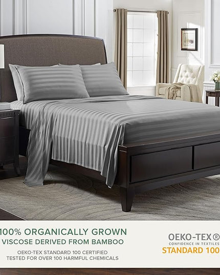 Pure Bamboo Twin Sheets, Genuine 100% Organic Viscose Derived from Bamboo Bed Sheet Set, Luxuriously Soft & Cooling, Double Stitching, 2 Year Quality Promise (Twin, Jacquard Stone)