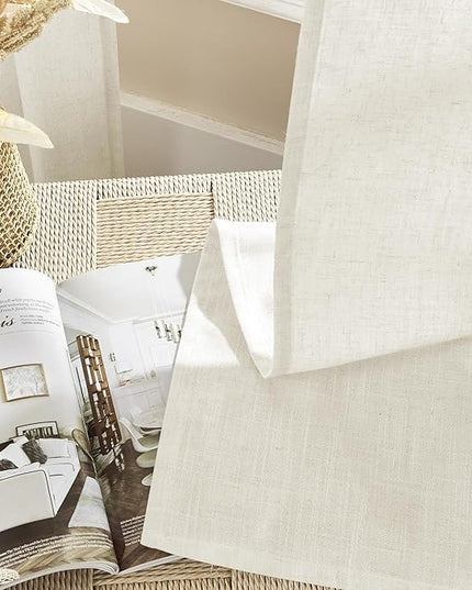 Joydeco Linen Curtains 2 Panel Set, Ivory on Linen Curtains 108 Inch Light Filtering Drapes for Living Room, 100 Inches Wide Drapes with Rod Pocket Back Tab(108" L x 100" W)