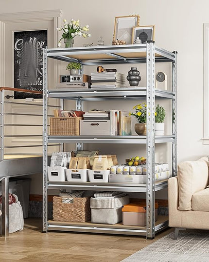 REIBII Garage Shelving, 5 Tier Storage Shelves Load 2020LBS, Adjustable Garage Shelves Heavy Duty, Metal Shelving Unit with Waterproof Columns for Warehouse, 35.5" W x 11.9" D x 72" H, Galvanized