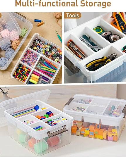 Citylife 17 QT Plastic Storage Box with Removable Tray Craft Organizers and Storage Clear Storage Container for Organizing Bead, Tool, Sewing, Playdoh, 2 Packs
