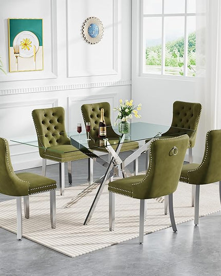HomVent Rectangular Glass Dining Table Set for 6, Modern Tempered Glass Kitchen Table Set and Chairs, Rectangular Glass Dining Room Table Set for Kitchen