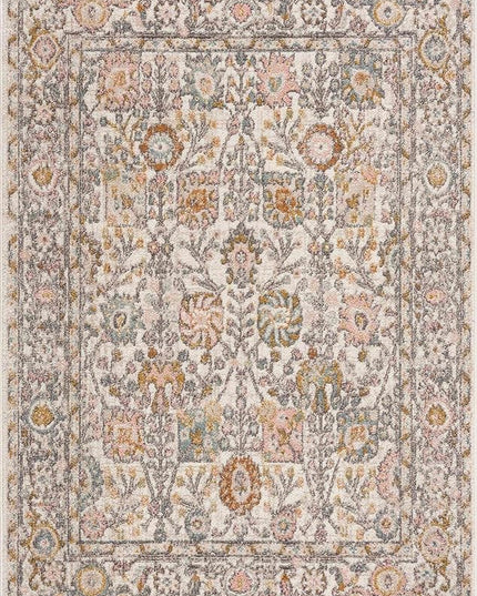 BoutiqueRugs Herstmonceux Boho Vintage Colorful Area Rug - Farmhouse Traditional Floral Rug for Living Room, Bedroom - Cream, Green, Sage, Red, Gray, Taupe, Coral - 6'7" Square