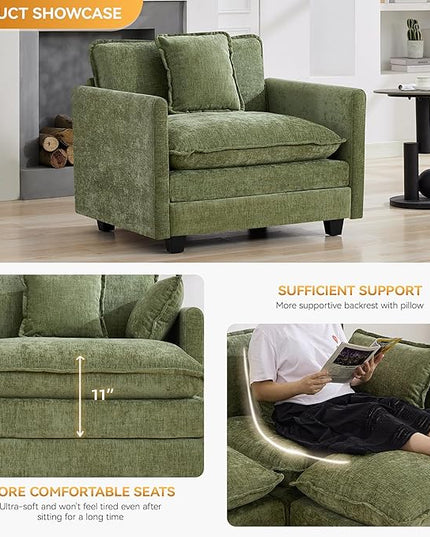 41'' Modern Chenille Oversized Chair, Upholstered Accent Living Room Chair with Extra Thicked Deep Seat, Single Lounge Chair for Bedroom, Small Apartment,Green