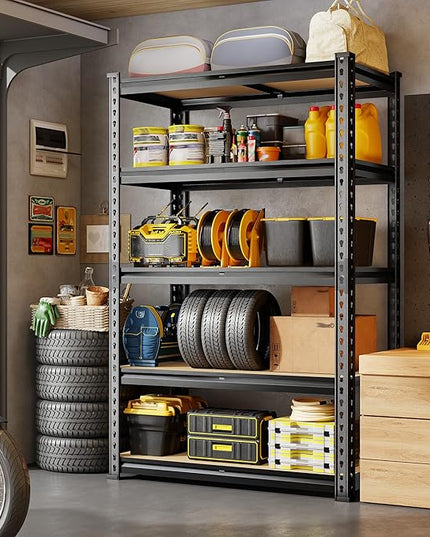 72.12" H Garage Shelving, Storage Shelves Load 2100LBS, 5-Tier Adjustable Shelving Unit with Thickened Wooden Boards for Multiple Scenarios, 72.12" H x 35.55" W x 11.85" D, Black, 2 Pack